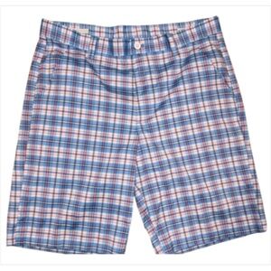 Izod Golf Plaid Performance Shorts Men’s 36 Blue Red Stretch Flat Front
